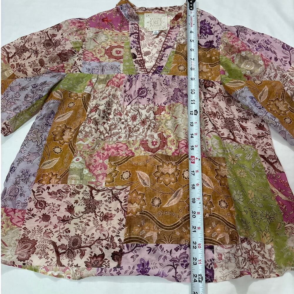 Johnny Was XS Bertha Silk-Blend Boho Top Paisley Floral Patchwork Pattern Blouse - Picture 7 of 7